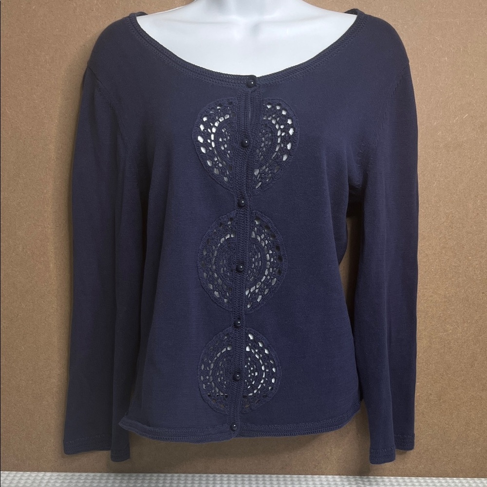Lily Pulitzer Navy Blue Cardigan with Crochet Detail Size Medium